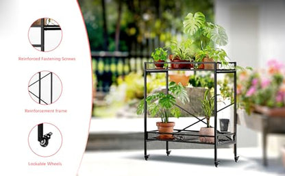 Zhongma 2 Tier Window Height Sturdy Metal Plant Stand with Wheels, 32.7x16x39.4 Inch High, Heavy Duty Succulent Shelf for Home Indoor and Outdoor, 440 LBS Capacity & Heavy Duty Construction - color: 2 Tier 32.7x16x39.4 inch
