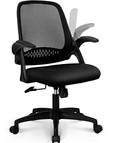 NEO CHAIR Office Desk Gaming Ergonomic Computer Chair with Lumbar Back Support Adjustable Height Swivel Rolling Wheels Flip-up Arms Mesh Chair for Home Vanity (Black) - color: Black