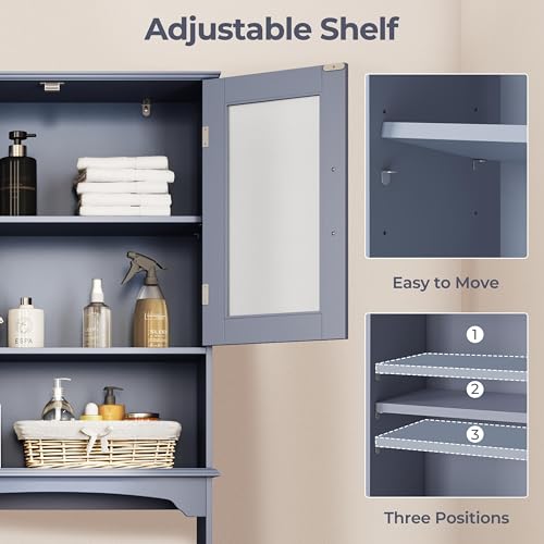 Yaheetech Over The Toilet Storage Cabinet, Free Standing Toilet Rack with Adjustable Shelves and Tempered Glass Doors for Bathroom Washroom, Grey - color: Grey