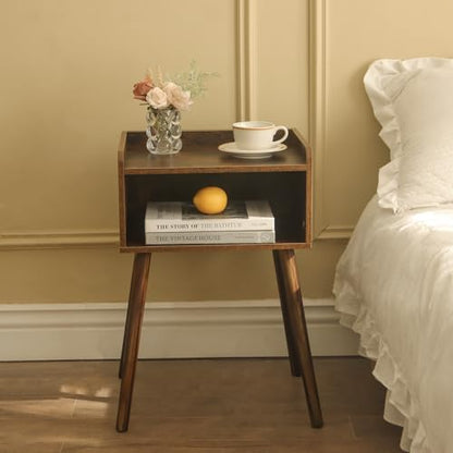 MaxSmeo Night Stand Set 2, Mid Century Modern Side Table Bedroom with Storage, Small End Bedside Table Set of 2 with Solid Wood Legs for Living Room, Office Small Spaces (Rustic Brown) - color: 2 Pack Rustic Brown