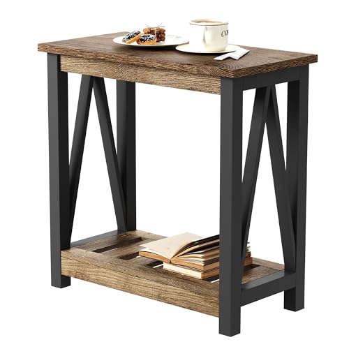 ChooChoo Farmhouse End Table, Narrow Side Table, Slim End Table with Storage Shelf for Small Spaces for Living Room, Bedroom Rustic Oak & Black - color: Rustic Oak & Black, size: 1 Pack