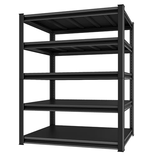 Metal Storage Garage Shelving - 5 Tier 48'' Wide 3000 Lbs Heavy Duty Utility Shelves Freestanding - Adjustable Rack Units for Kitchen Pantry Basement - 48" W x 24" D x 78" H Black - size: 48"Wx24"D-5T
