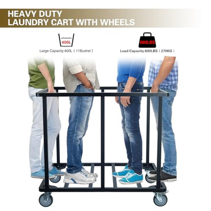 Commercial Laundry Cart with Wheels,400L Beige | 600 lbs Heavy Duty Laundry Cart,Steel Frame and Oxford Cloth Bag,Industrial Laundry Cart with Wheels,Housekeeping,Hotel - color: Beige