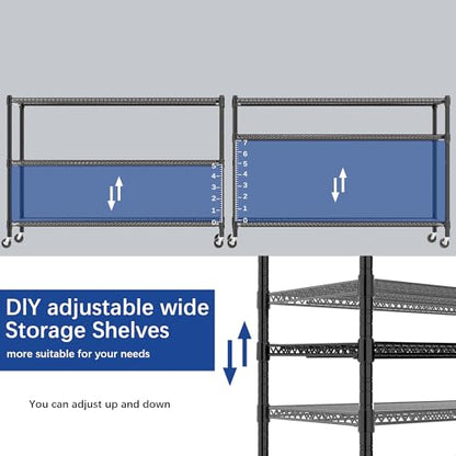 REGILLER 3-Wire Shelf Adjustable Heavy Duty Storage Shelves,Metal Organizer Wire Rack for Laundry Bathroom Kitchen Pantry Closet Garage Shelving with Wheel(Black,24" Dx59.6 Wx47.6 H) - size: 3Tier With Wheel 24"D x 59.6"W x 47.6"H