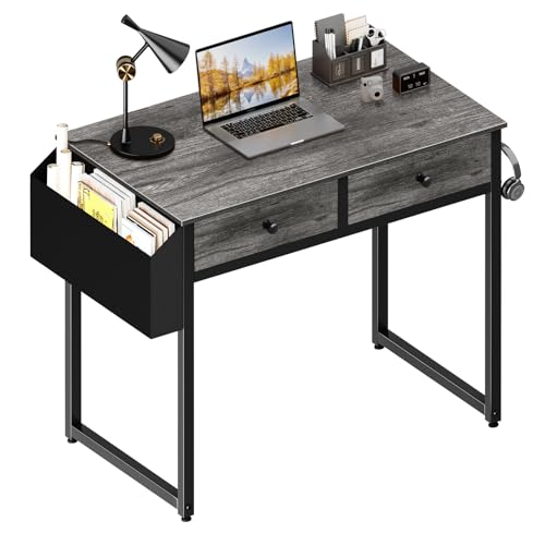 Lufeiya Small Desk with Drawers - for Bedroom, 32 Inch Home Office Computer Desk with Fabric Storage Drawer and Bag, Study Writing Table for Small Spaces, Gray - color: Grey, size: 31.5"