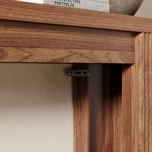 Maupvit Fluted Wooden Console Table with 2 Storage, 71 Inches Rectangular Entryway Table Behind The Couch, Farmhouse Boho Sofa Table for Entrance, Hallway, Living Room (Walnut) - color: Walnut