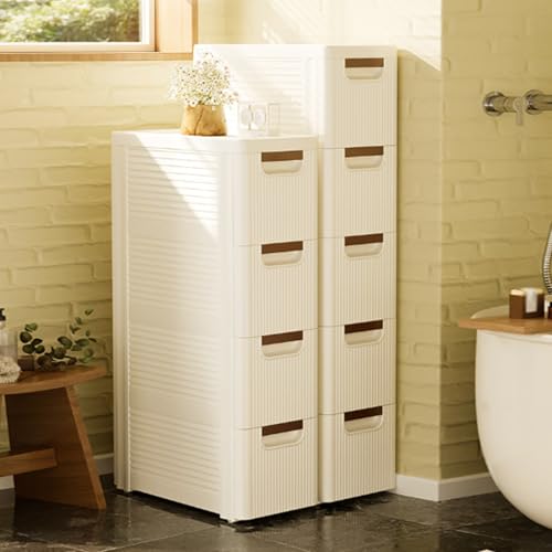 5 Drawers Slim Bathroom Storage Cabinet,Narrow Plastic Storage Cart,Rolling Dresser on Wheels for Living Room,Bathroom,Kitchen - size: 5 Drawers