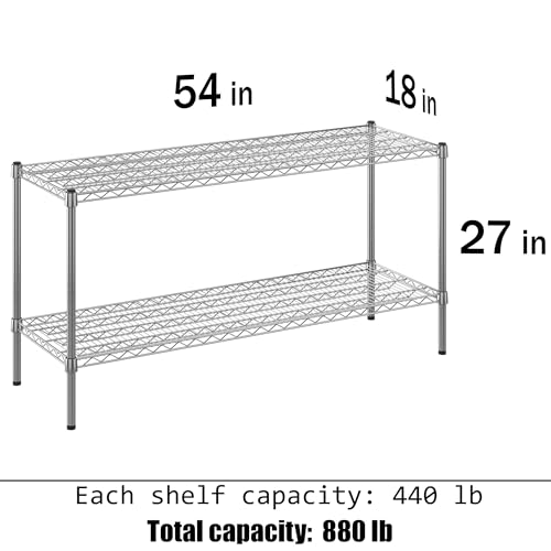 18" Deep x 54" Wide x 27" Height Wire Shelving Kit | 2-Tier | NSF Commercial Storage Rack Unit - size: 18" Deep x 54" Wide