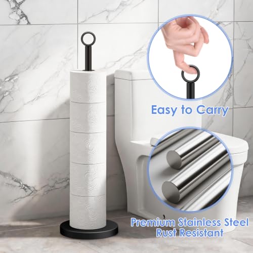 TACGEA Toilet Paper Holder Stand(with Reserve Function), Free-Standing Spare Rolls Storage Holder, Stainless Steel Matte Black - color: Matte Black (With Top Ring)