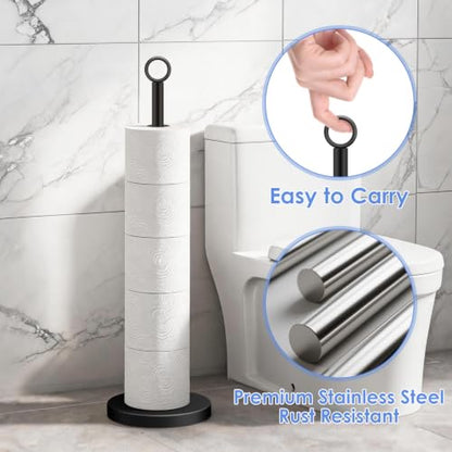 TACGEA Toilet Paper Holder Stand(with Reserve Function), Free-Standing Spare Rolls Storage Holder, Stainless Steel Matte Black - color: Matte Black (With Top Ring)
