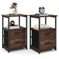 Tangkula Nightstand, Sofa Side End Table with Open Shelf & 2 Drawers, Metal Frame Bedside Table, Wooden Top 2 Drawer Dresser, Storage Unit for Bedroom, 13.5 x 12 x 23 Inch (2, Walnut)
