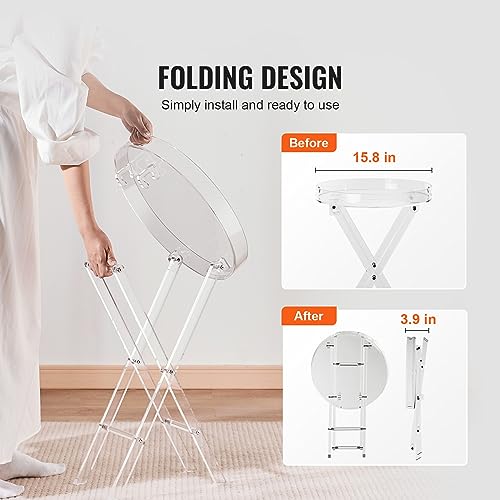 VEVOR Acrylic Folding Tray Table, Acrylic End Table with Folding X Leg, Clear Acrylic Side Table for Coffee, Drink, Food, Snack for Living Room & Bedroom - style: Folding X Leg