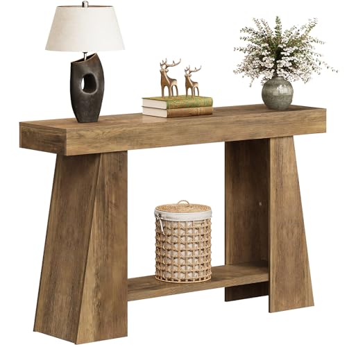 47.24" Farmhouse Entryway Console Table, Narrow Sofa Table Behind Couch, Wooden Rectangular Entry Table with Storage Shelves for Entrance, Hallway, Living Room, Foyer