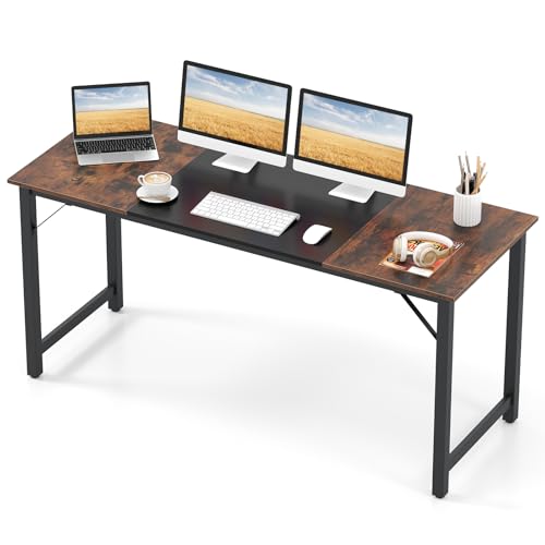 Giantex 63 Inch Computer Desk, Modern Simple Office Desk with Triangle Structure Metal Frame, Computer Workstations for Home Office, Study, Conference Room, Rustic Brown and Black - color: Rustic Brown + Black