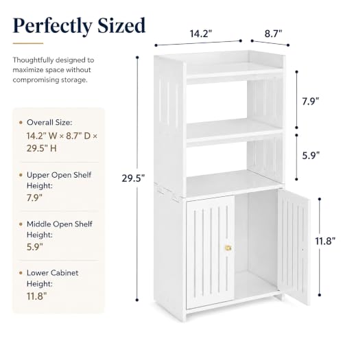 HAYOFAMY 4-Tier Bathroom Storage Cabinet 8.7" D x 14.2" W x 29.5" H | White Floor Cabinet, Freestanding Organizer with Door, for Living Room Kitchen Small Space, PVC Material - size: 4-Tier Floor