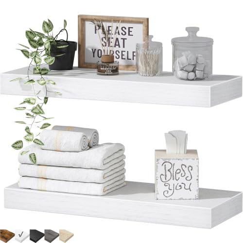 QEEIG Bathroom Floating Shelves for Wall - 15.7" Wall Mounted Shelf Over Toilet Farmhouse Home Decor Display Bookshelf Small 15.7 x 6.7 inch Set of 2, White (008-40W) - color: C. White, size: 15.7"