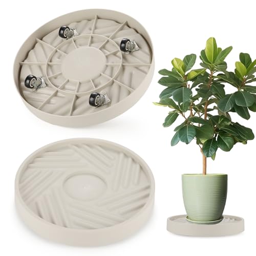 2 Pack Plant Caddy with Wheels,14" Rolling Plant Stand 165 LBS Heavy Duty with Hidden 360 ° Rotating Silent Wheel Wheels for Outdoor Indoor Large Plant Pots, Flower Pot, Patio - size: 14"-(2 Pack)