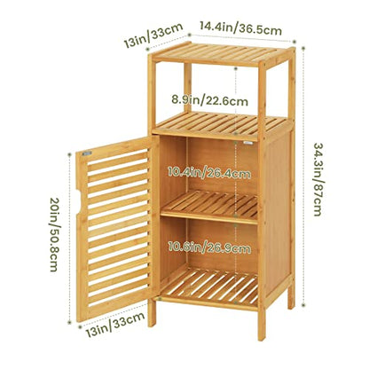 VIAGDO Bamboo Cabinet, Bathroom Storage Cabinet with Single Door and Shelf, Freestanding Bathroom Cabinet, Kitchen Cupboard, Sofa Side Table for Living Room/Hallway/Kitchen