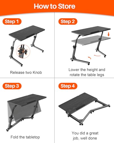 TV Tray Table, Mobile TV Dinner Trays for Eating on Couch, Folding Side Desk with Wheels, Tilt & Height Adjustable Snack Table Laptop Desk for Sofa Living Room Bedroom & Office (Black) - color: Black