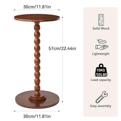 Aibiju Round Side Table, Solid Wood End Table, Small Drink Table Sofa End Table, Bedroom Small Corner Table, Sturdy Weight-Bearing Design Brown YD-RST001H - color: Brown