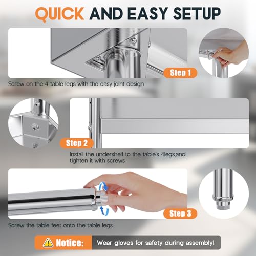 Jocisland 30" x 96" Stainless Steel Table for Prep & Work, Food-Grade Stainless Steel with Backsplash, Adjustable Under Shelf & Safe Design for Restaurant, Home and Outdoor - size: 30x96 in, style: With Hooks& Backsplash