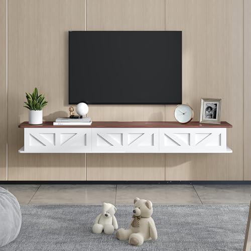 HedoAjim White Floating TV Stand for 43 55 65 70 inch TV, Entertainment Center Media TV Console Shelf and Storage Drawers for Wall for Living Room Bedroom