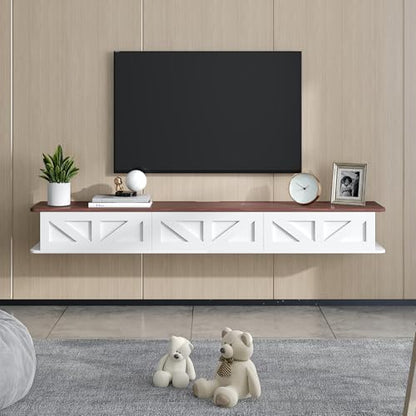 HedoAjim White Floating TV Stand for 43 55 65 70 inch TV, Entertainment Center Media TV Console Shelf and Storage Drawers for Wall for Living Room Bedroom