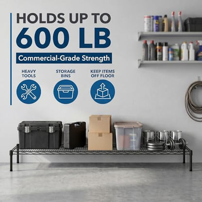 Black Epoxy Wire Storage Shelf, Dunnage Rack, Commercial 1 Tier Small Shelf, 24" x 60" x 14", Heavy-Duty Metal, 600 lbs Capacity - color: Black, size: 24"D x 60"W x 14"H