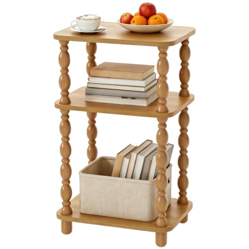 Small Side Table, 3-Tier End Table, Natural Wood | Farmhouse Style, Modern Accent, Narrow Design for Small Spaces, Bedroom & Living Room - color: Natual Wood, size: Standard