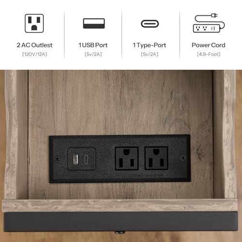 HOOBRO Side Table, Flip End Table with Charging Station and Shelves, USB Ports & Power Outlets, Narrow Nightstand for Small Spaces, Living Room, Stable and Sturdy, Greige and Black BG341BZ01 - color: Greige+black