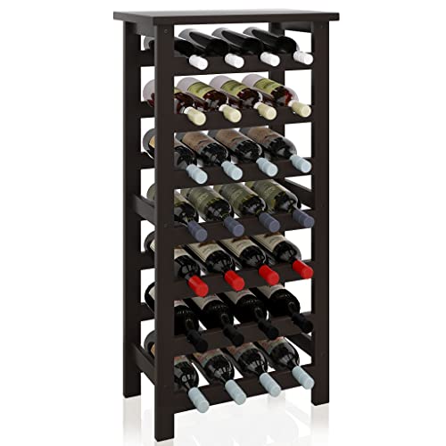 SMIBUY Bamboo Wine Rack, 28 Bottles Display Holder with Table Top, 7-Tier Free Standing Storage Shelves for Kitchen, Pantry, Cellar, Bar (Black) - color: Black