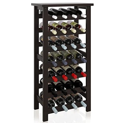 SMIBUY Bamboo Wine Rack, 28 Bottles Display Holder with Table Top, 7-Tier Free Standing Storage Shelves for Kitchen, Pantry, Cellar, Bar (Black) - color: Black