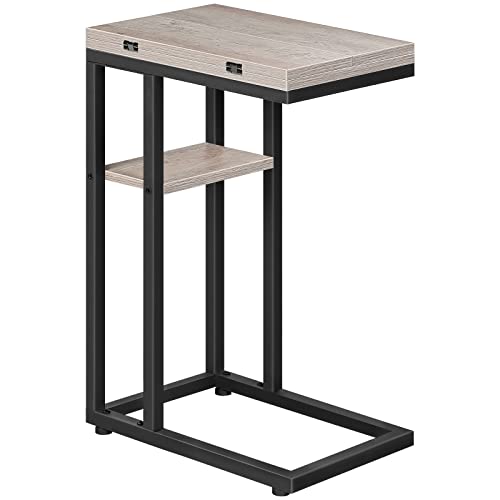 HOOBRO Foldable C Shaped End Table, C Shaped Side Table with Storage Shelf, Small Snack Table, Slide Under Couch Table for Sofa, Living Room Bedroom Small Spaces Easy Assembly, Greige BG29SF01 - color: Greige + Black