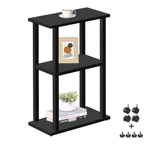 TUTOTAK Small Side Table, Narrow End Table with Wheels, Bedside Table | for Living Room or Bedroom, Black TB01BK061 - color: Black, size: 1 PC, style: Ordinary
