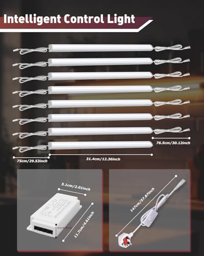 Cefrank V-Shape Under Cabinet LED Lights, 1600LM 8-bar 12in Linkable 6000K | Plug in or Hardwired frosted diffuser 16W aluminum and PC housing kitchen shelf closet display shelf light kit - color: White