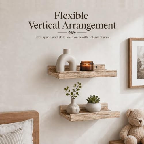 Z metnal Mini Floating Shelves, Small Natural Wooden Display Wall Shelf for Bedroom Living Room Entryway, Light Brown, 8 inch - color: Light Brown, size: 8 Inch