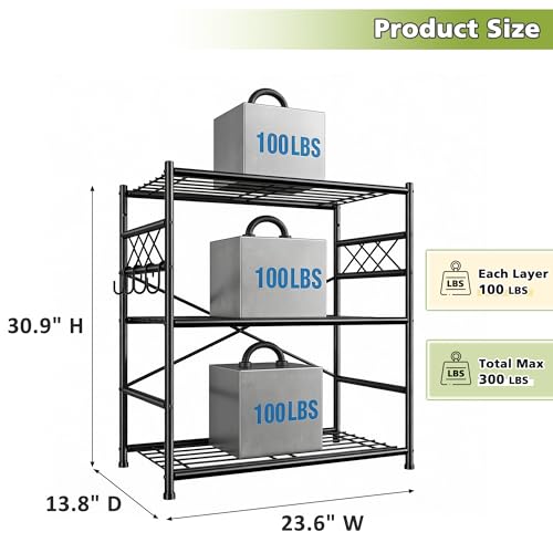 Durayloly 3Tier Storage Shelves Metal Shelving Unit Organizer,Adjustable Wire Shelving Rack Pantry Kitchen with Hooks,Shelves for Laundry,Office and Bathroom closet shelves 23.6" W x 13.8" D x 30.9" H - size: 23.6" W x 13.8" D x 30.9" H (3T)
