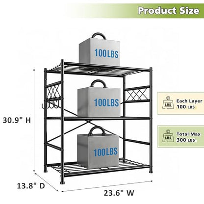 Durayloly 3Tier Storage Shelves Metal Shelving Unit Organizer,Adjustable Wire Shelving Rack Pantry Kitchen with Hooks,Shelves for Laundry,Office and Bathroom closet shelves 23.6" W x 13.8" D x 30.9" H - size: 23.6" W x 13.8" D x 30.9" H (3T)