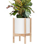 D'vine Dev Plastic Pot with Natural Wood Stand, White, 10 in, 55-C-M-1 | Mid-Century Inspired Design, Elevated Plant Display, Clean Lines, Sturdy Support, Modern Space-Saving Style - color: Matte White Pot + Natural Stand, size: 10 Inch