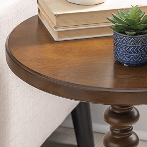 Powell Tarkin Round Hazelnut Turned Spindle Pedestal Side Accent Table - color: Hazelnut
