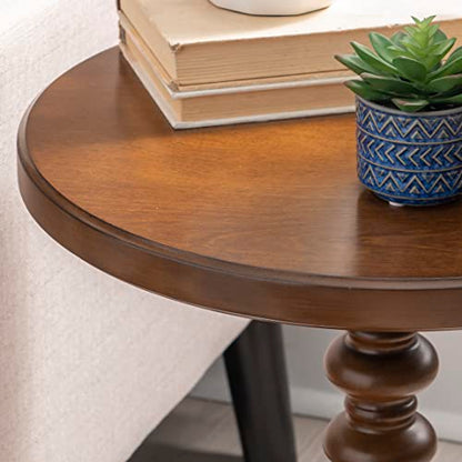 Powell Tarkin Round Hazelnut Turned Spindle Pedestal Side Accent Table - color: Hazelnut