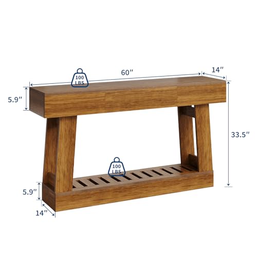 60" Farmhouse-Style Entryway Table with Drawers, Two-Tier Storage Design with Includes Drawers and Open Shelves, Sturdy Wooden Frame, Easy to Clean, Perfect for Entryways, Hallways, and Living Rooms