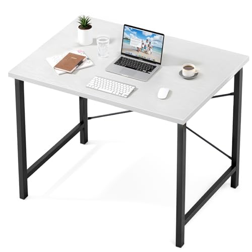 Sweetcrispy 32-Inch Small Computer Desk for Bedroom, Modern White | Gaming Writing Work and Study Desk for Home Office, Sturdy Metal Frame and Compact Modern Design with X-Shaped - color: White Black, size: 32-Inch