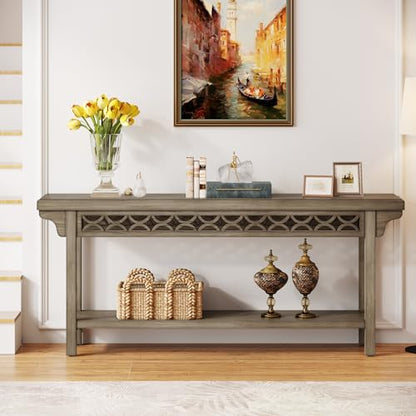 Tribesigns 70.8-Inch Solid Wood Long Console Table, Farmhouse Entryway Table with Storage, Narrow Sofa Table Grey Couch Table for Living Room Entryway Hallway (Gray) - color: Grey