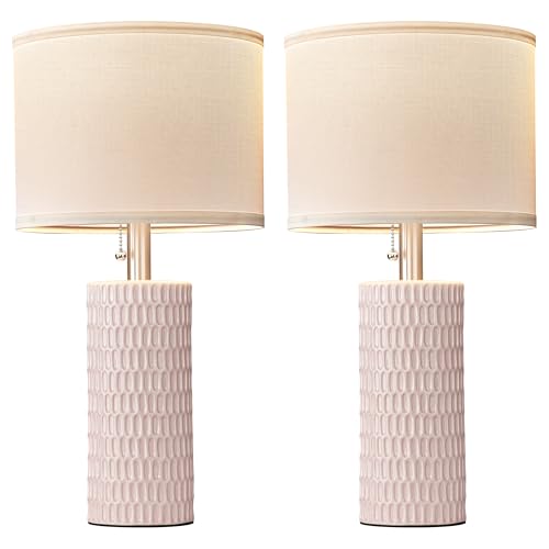 Reaketon Table Lamps for Living Room Set of 2, Ceramic Table Lamps for Bedroom, 20" Modern Lamps for Night Stands, Pink - color: Pink