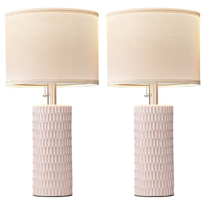 Reaketon Table Lamps for Living Room Set of 2, Ceramic Table Lamps for Bedroom, 20" Modern Lamps for Night Stands, Pink - color: Pink