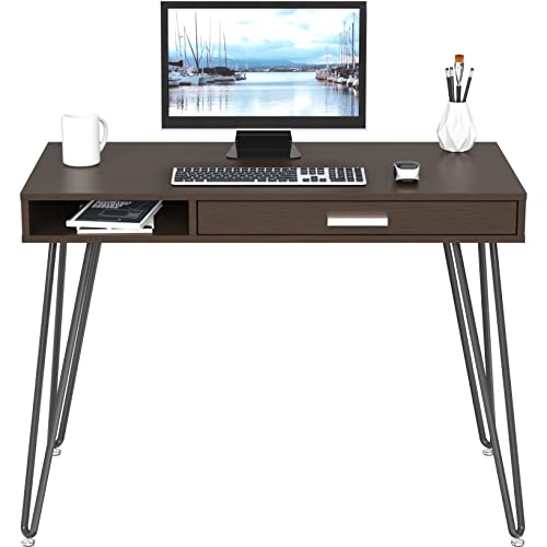 SHW Home Office Computer Hairpin Leg Desk with Drawer - color: Espresso