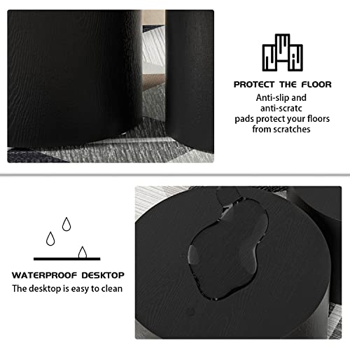 Round Coffee Table Set of 2, Nesting Coffee Table and End Table Set Wood Small Circle Drum Side Table for Living Room Office, No Assembly - color: Black