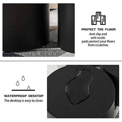 Round Coffee Table Set of 2, Nesting Coffee Table and End Table Set Wood Small Circle Drum Side Table for Living Room Office, No Assembly - color: Black