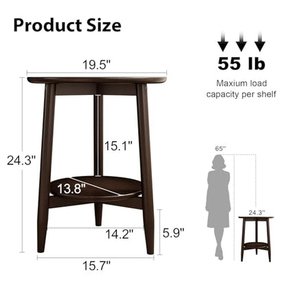 Round End Table,Solid Wood Small Round Table with Lower Shelf,Round Side Table,Nightstand for Small Spaces,Living Room,Bedroom(Walnut) - color: Walnut
